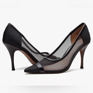 Paolo Black Mesh Pointed Stiletto Pumps